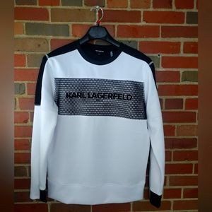 NWT $100 Karl Lagerfeld Neoprene Colorblocked Mesh Sweatshirt White